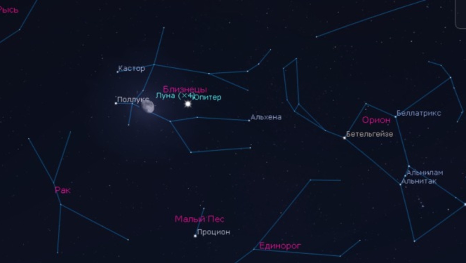 В Башкирии можно будет наблюдать сближение Луны и Юпитера